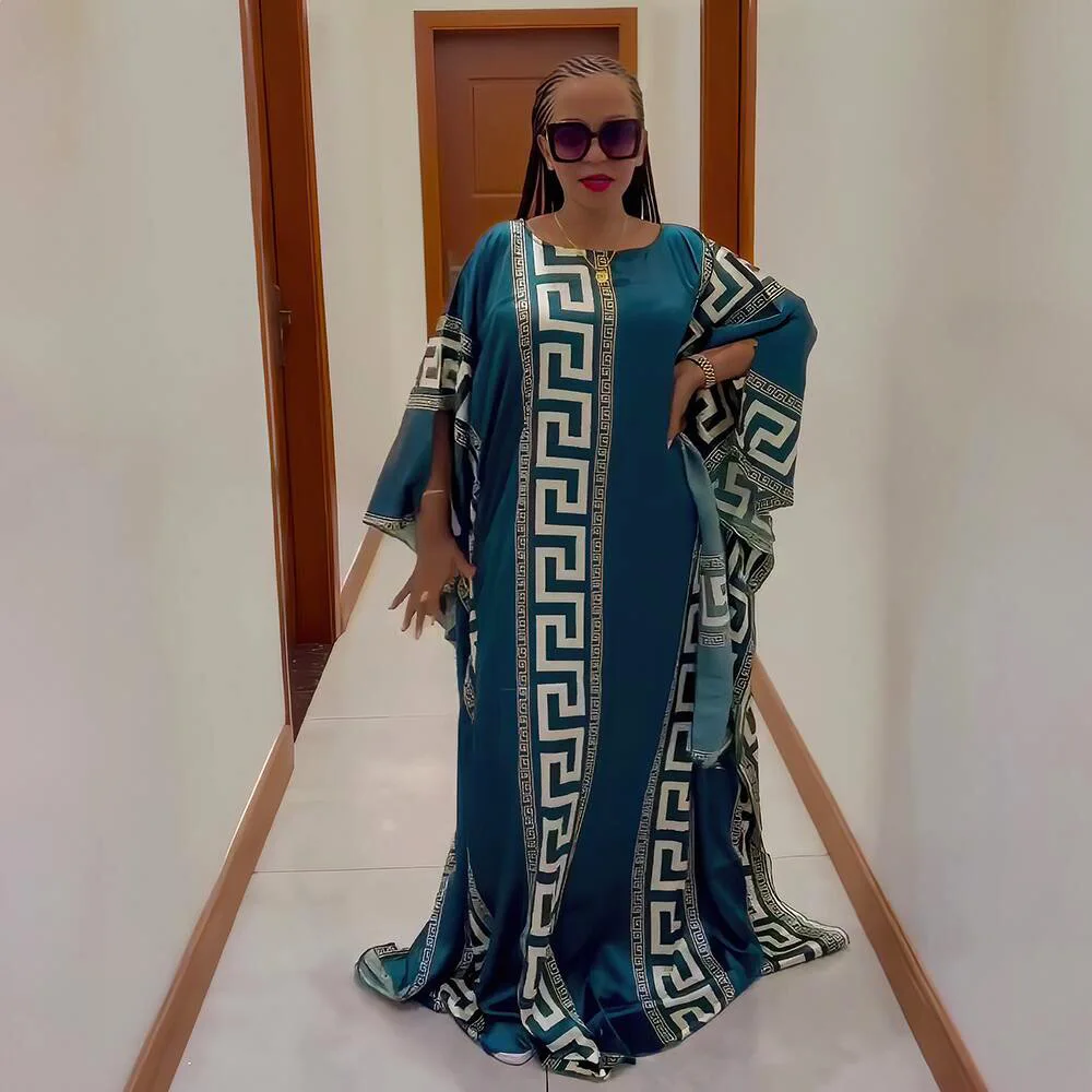 African Dresses For Women Traditional Plus Size Africa Clothing Bat Sleeve Maxi Dress and Scarf Abayas Dubai Muslim Robe