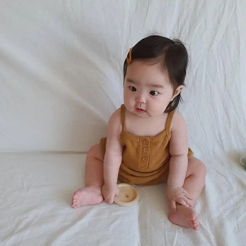 2026 Summer New Baby Sleeveless Sling Bodysuit Solid Infant Boy Girl Cute Waffle Breathable Jumpsuit Newborn Clothes 0-24M