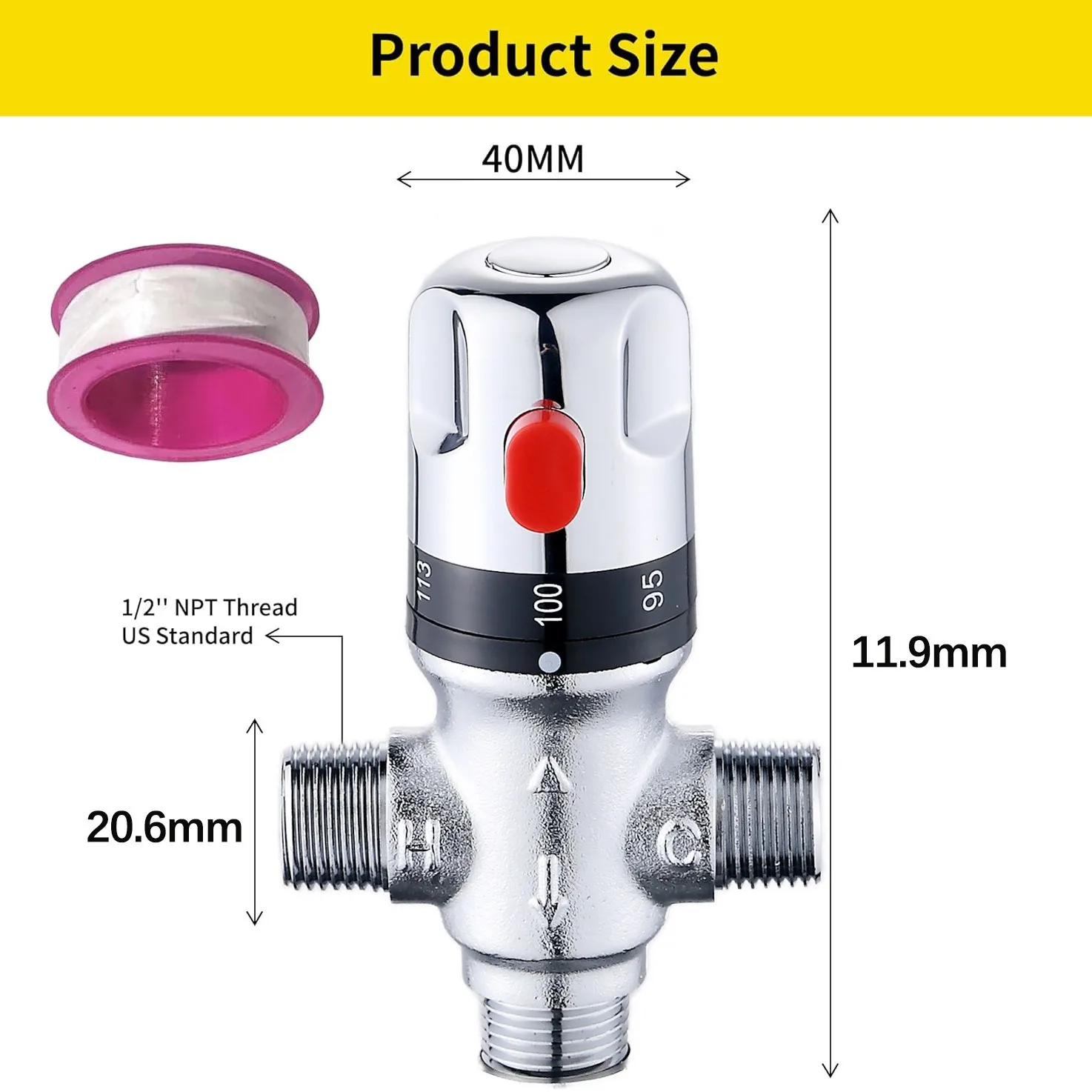 Brass NPT US Threaded Thermostatic Valve Hot and Cold Temperature Mixing Valve Surface Water Heater Pipeline Control