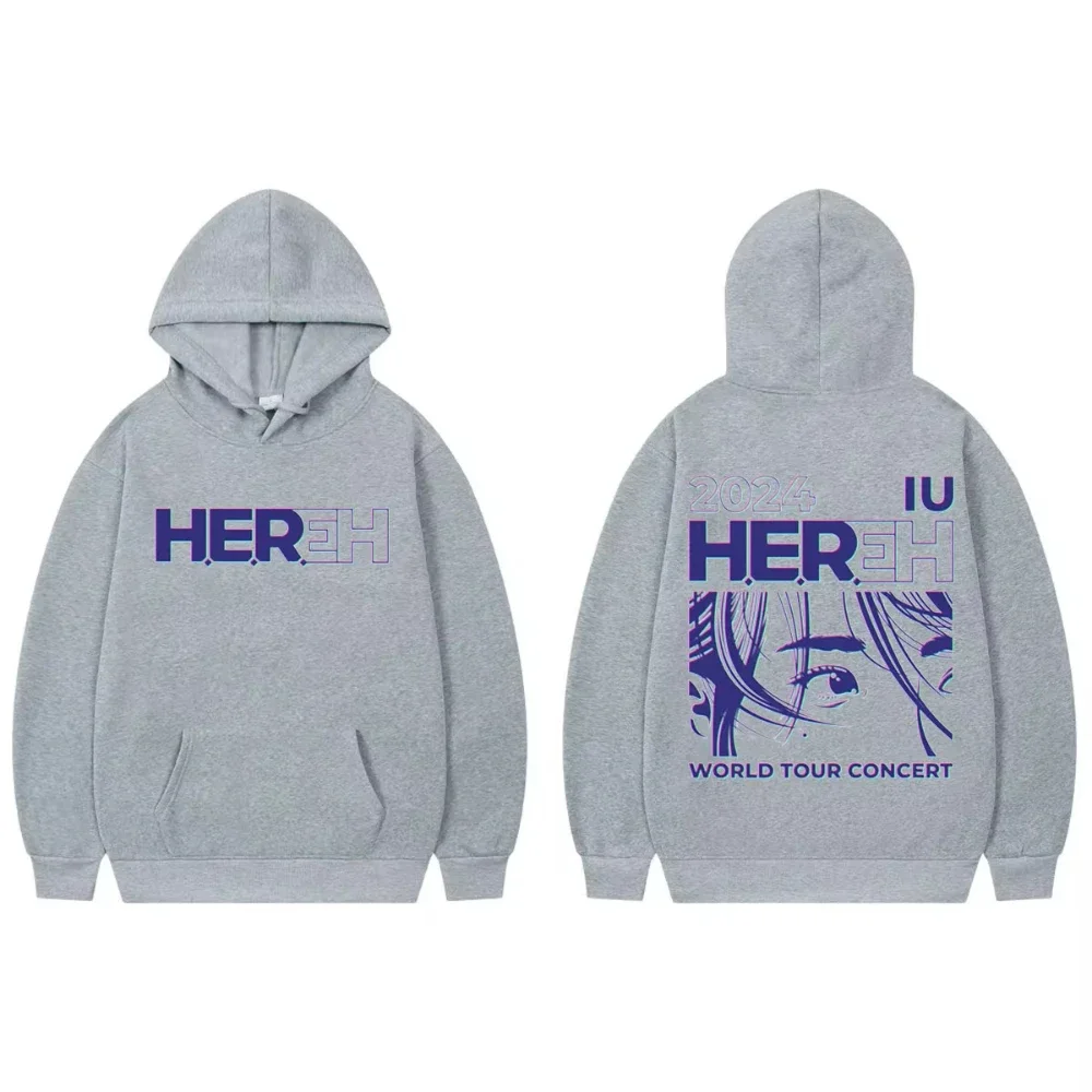 2024 IU H.E.R. World Tour Concert Print Hoodies Men Women Harajuku Kpop Oversized Pullovers Fashion Trend Vintage Sweatshirts