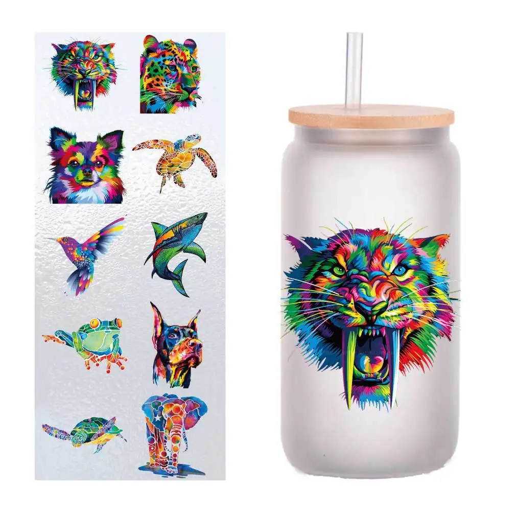 

10 pieces/pack colorful animal series UV transfer stickers Crystal label glass stickers customized four inches