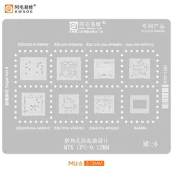 6pcs/lot Amaoe MU 1 MU 2 MU 3 MU4 MU5 MU6 BGA Reballing Stencil Kit For MTK CPU Series MT6795 MT6582 MT6762 MT6873V MT6765V