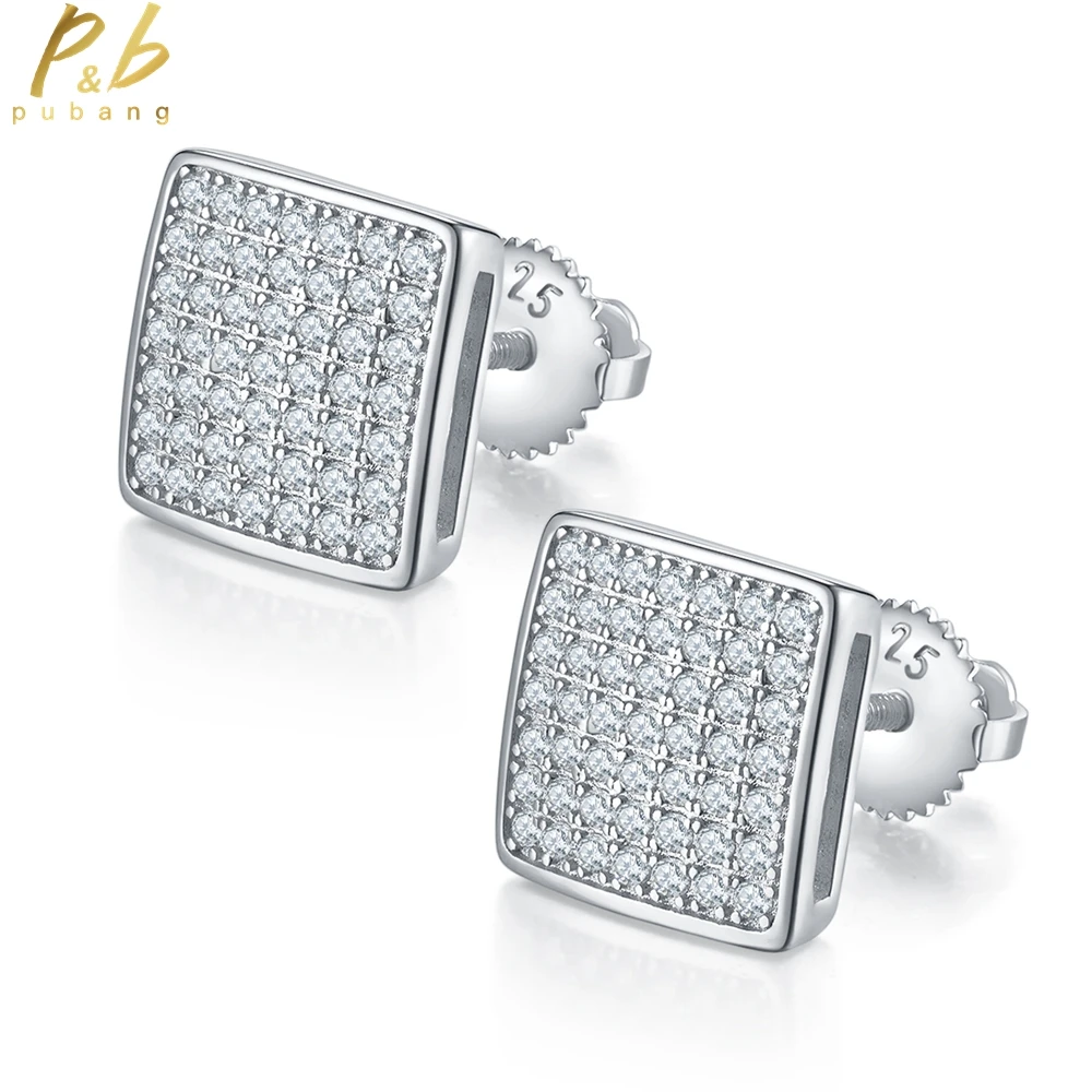 

PuBang Fine Jewelry Real 925 Sterling Silver GRA D Moissanite Diamond Stud Earrings for Men Party Anniversary Gift Free Shipping