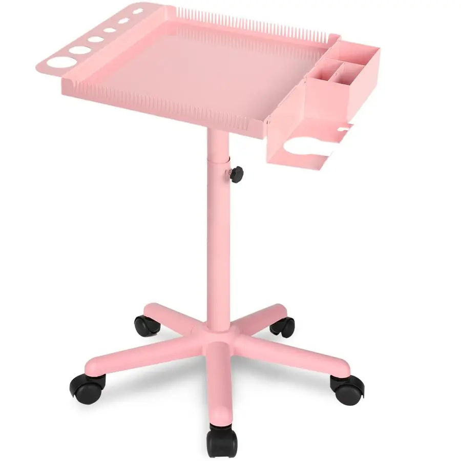

Salon Tray Hair Extension Cart Tray Pink MultiFunction Extensions Rolling Tray with Blow Dryer Holder and Storage Platform
