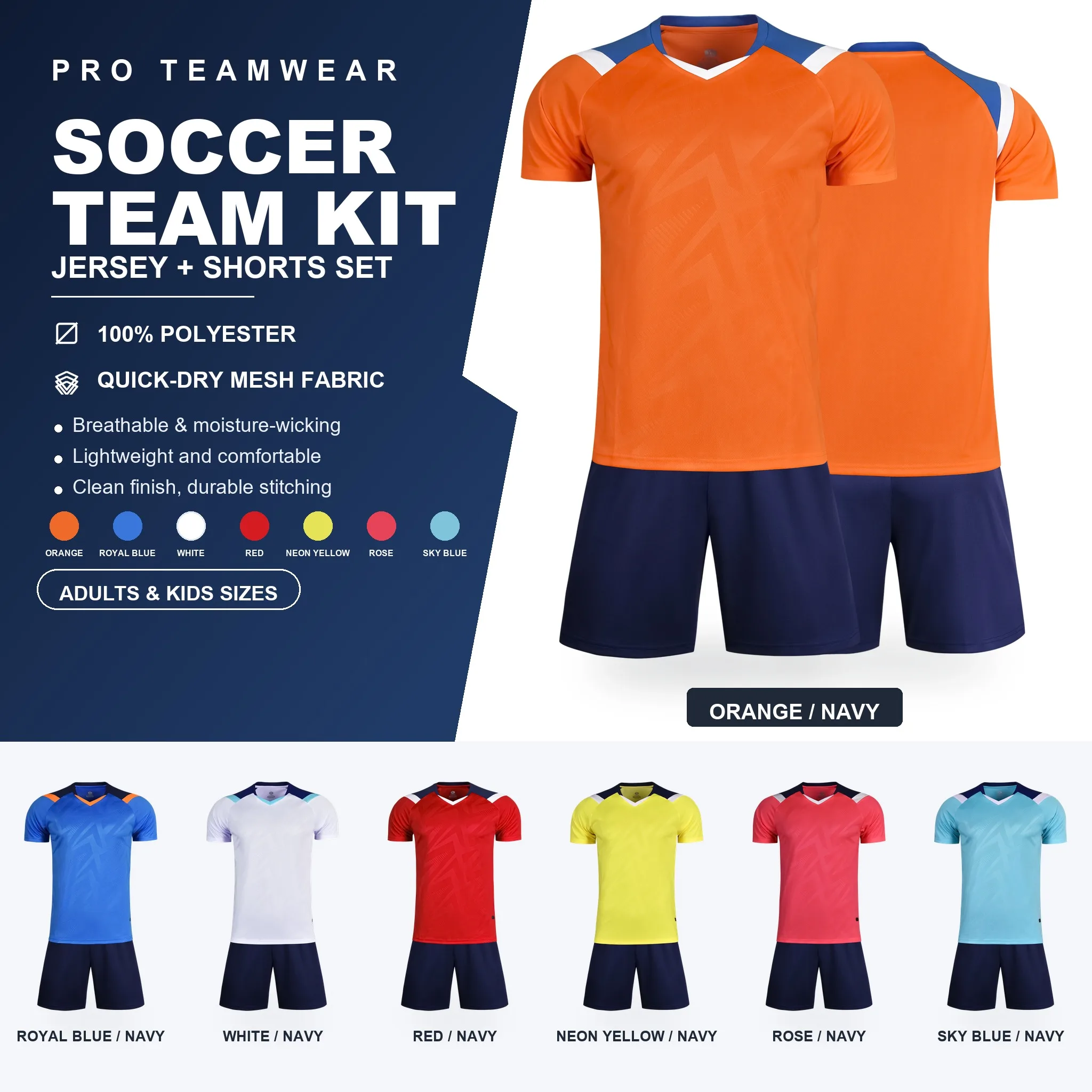 Soccer Jersey Set for Adults Kids Quick Dry Football Training Uniform Shirt and Shorts Kit Contrast Yoke Team Sportswear
