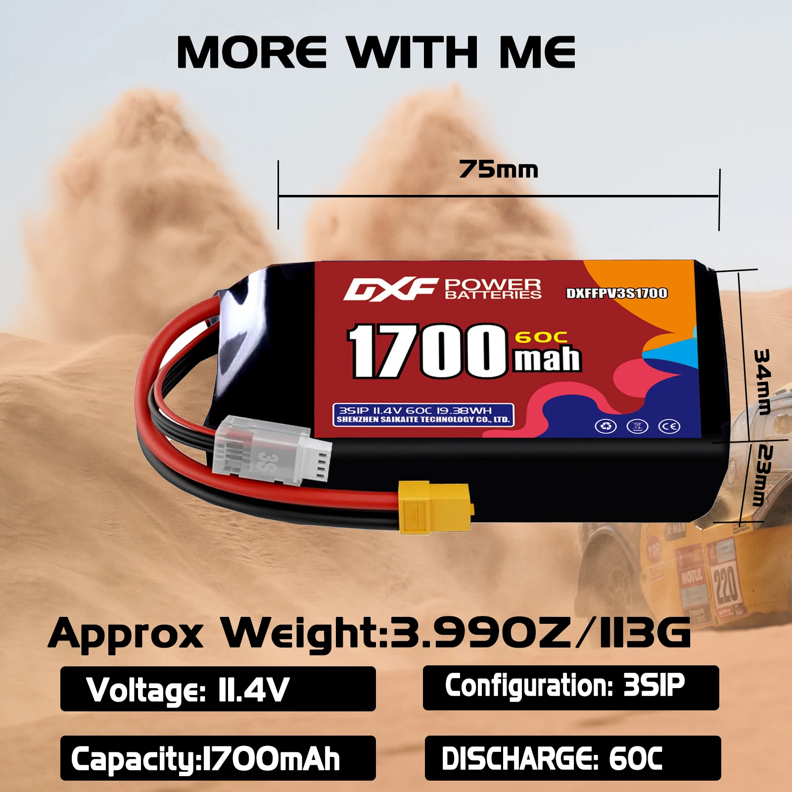 Bateria DXF Lipo 3S 11.4V 1700mAh 1550mAh 1300mA 1100mAh 380mAh 11.1V 350mAh 60C XT30 XT60 JST Plug para FPV Quadcopter Drone