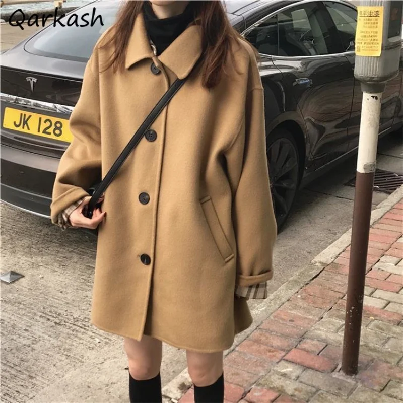 

Thick Blends Women Winter Coats for Ladies Clothing Solid All-match Preppy Korean Fashion Style Harajuku Cute Elegant Loose 2023