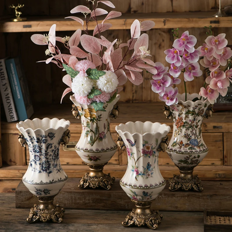 

Americana Retro Crackle Glaze Ceramic Pedestal Handled Vase - Elegant Home Desktop Decor