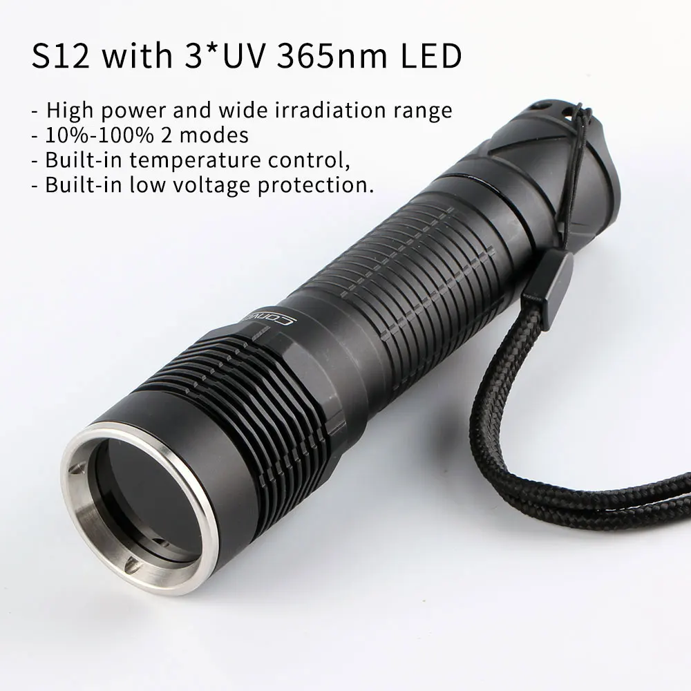 Convoy s12、3 * uv 365nm LED、uva 21700紫外線懐中電灯、トーチ