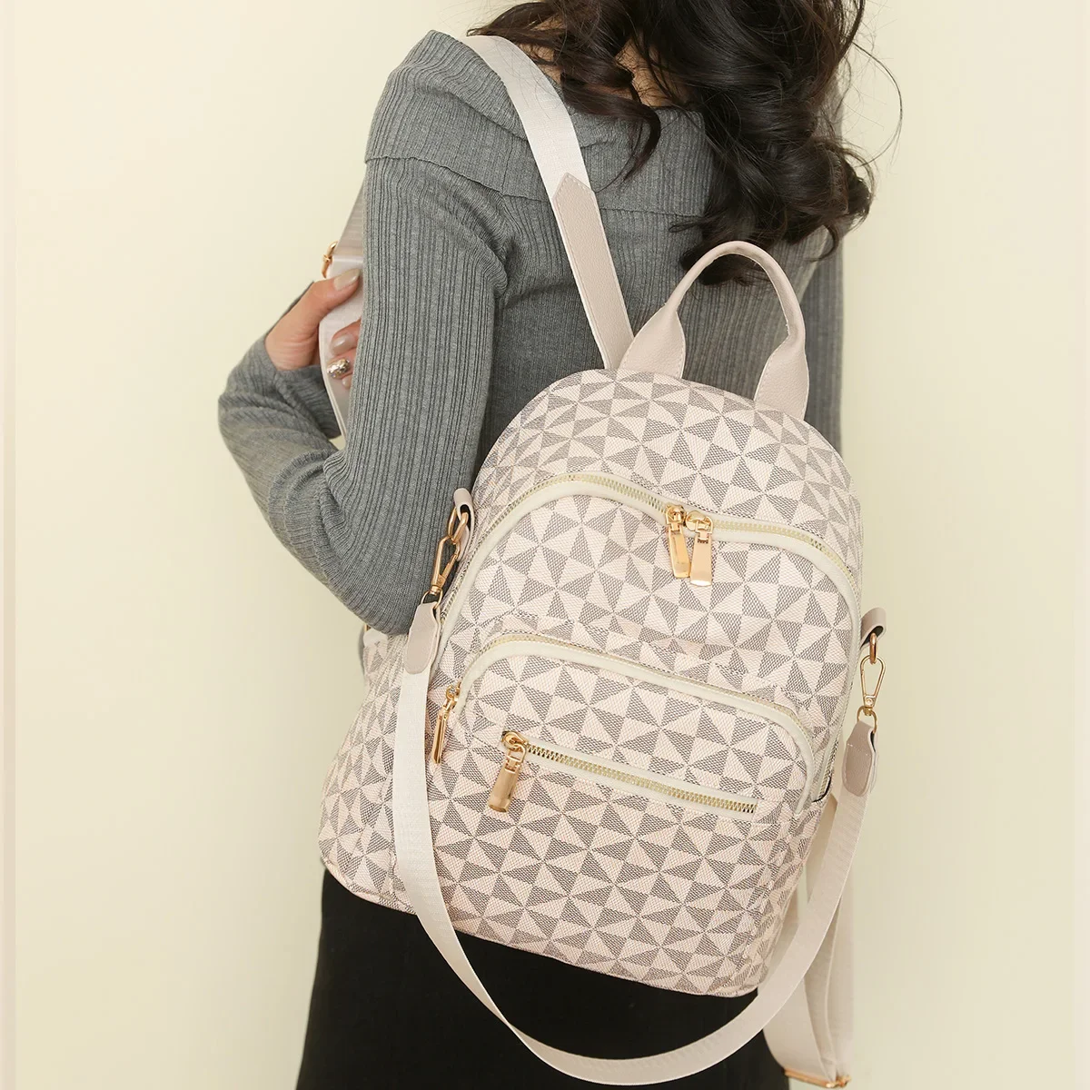 

Large Capacity Women Backpack with Windmill Print PU Leather Multi Pocket Adjustable Straps Crossbody Shoulder Bag for Daily Use