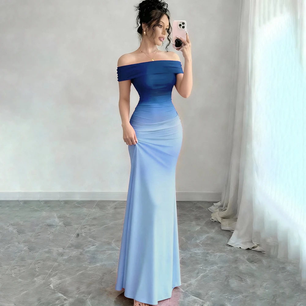 Fashion Gradient A-line Floor Length Evening Dresses Customized Off The Shoulder Sleeveless Prom Gowns Party Dress New 2026