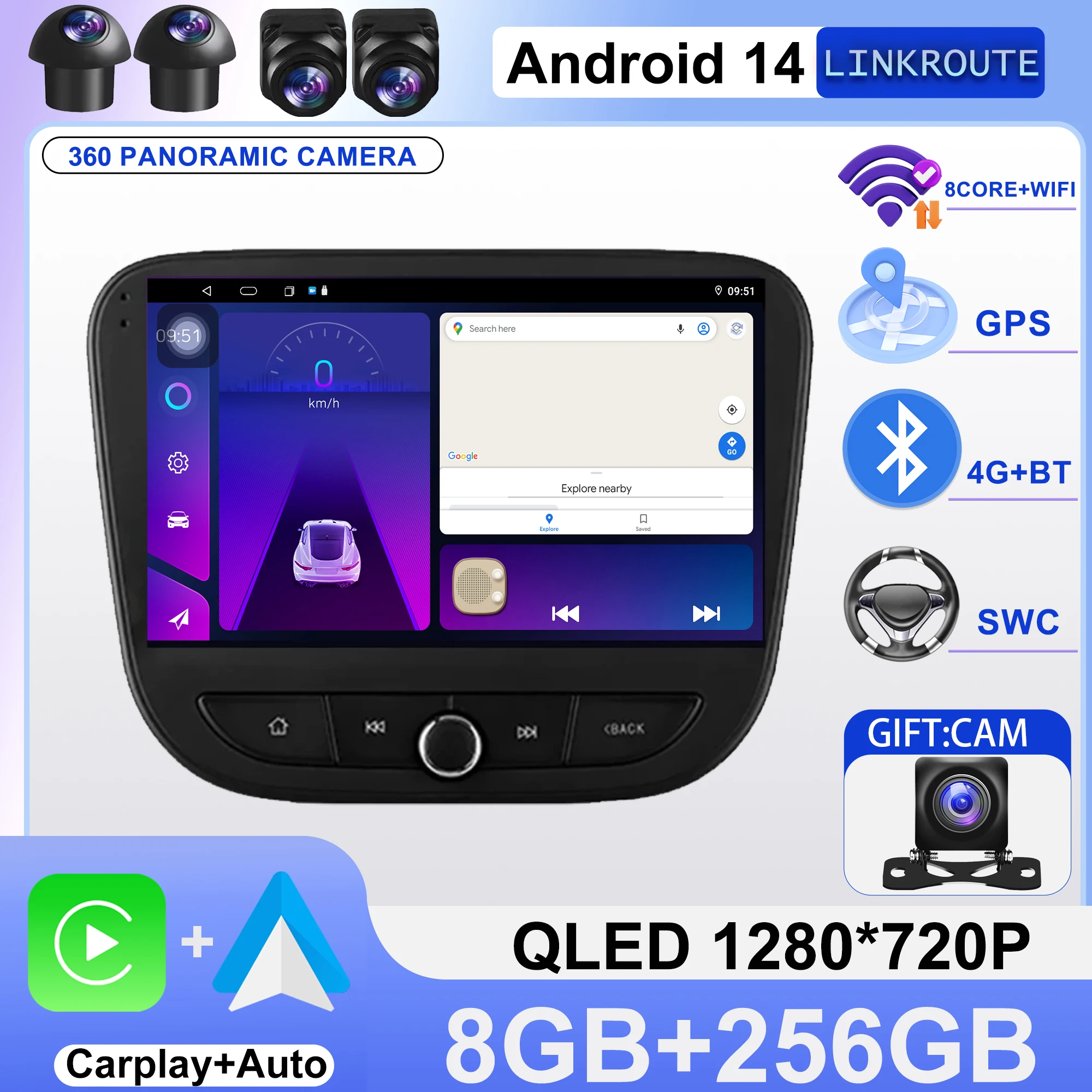 Android 14 Carplay Auto Radio de coche para Chevrolet Malibu 9 2015 -2022 reproductor de vídeo Multimedia navegación GPS DSP 7862CPU WIFI QLED