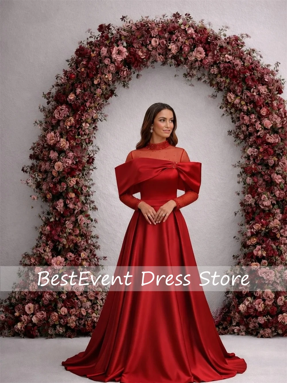 Customized Made Luxury Exquisite Beading Sequined Rhinestone A-line High Collar Long Dresses Evening Dresses Fashion