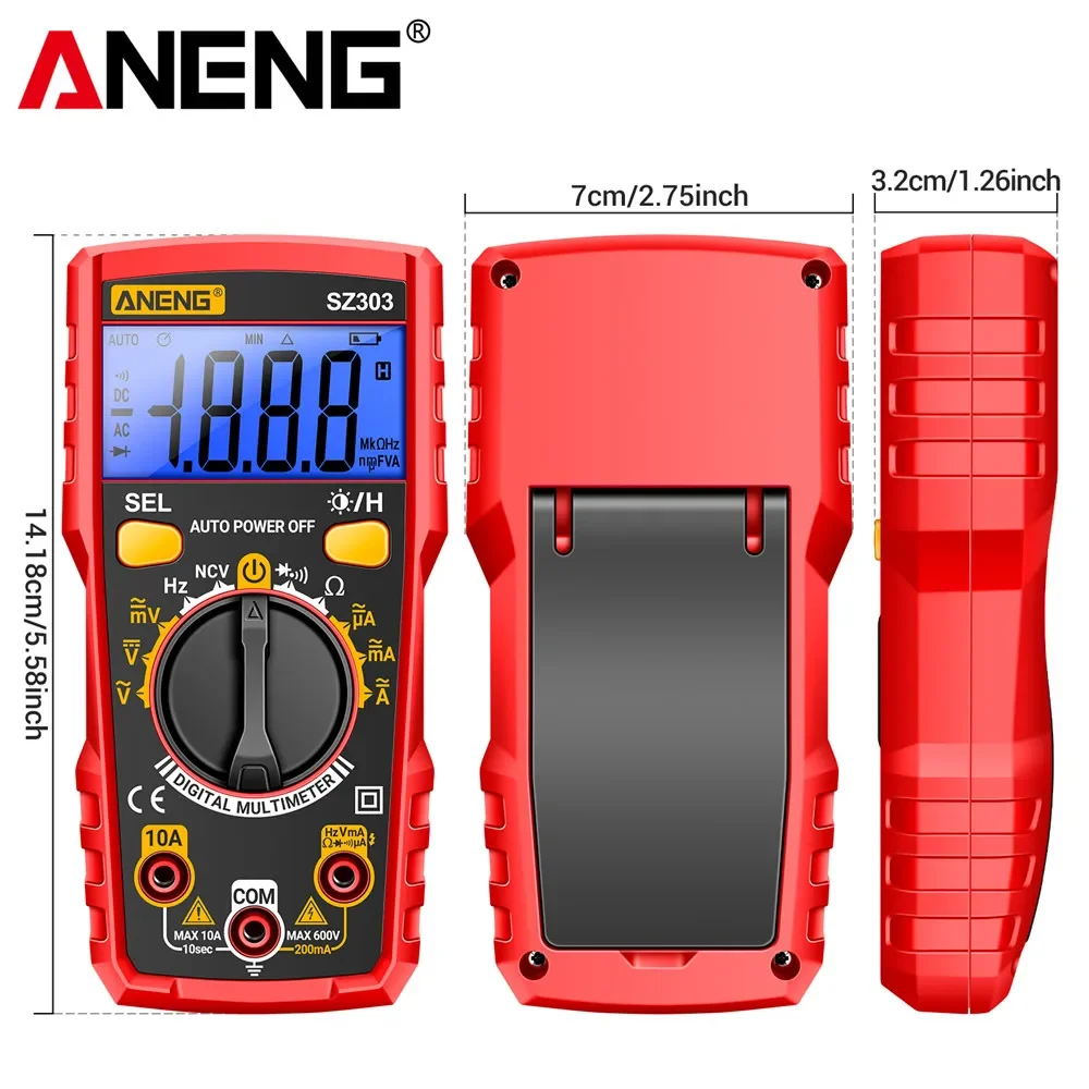 ANENG SZ303 Multimeter 1999 Count Digital AC/DC Voltage Current Resistance High Precision Professional Electrical Tester Tools
