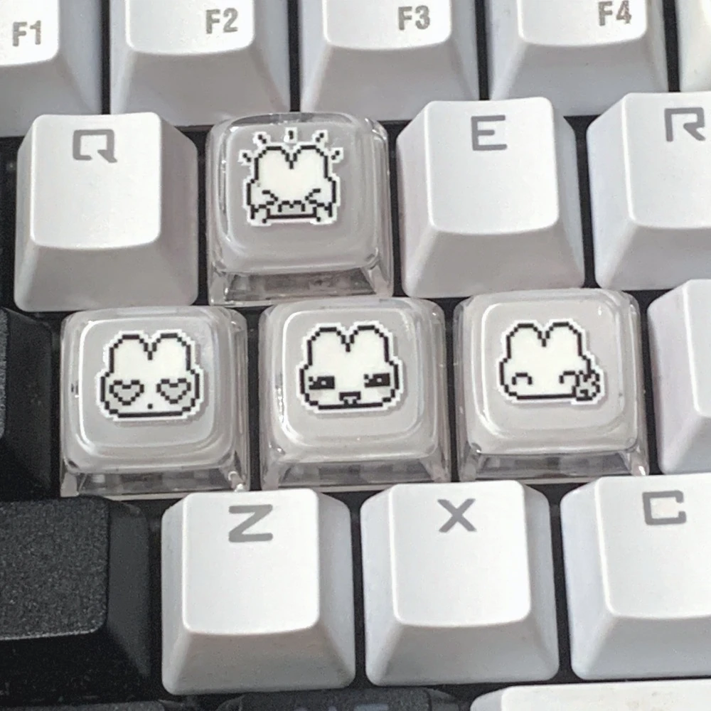 4Pcs Handmade Cute Pixel Bunny Emoticon Keycaps for Cherry MX Switch WASD Arrow Keys Mechanical Keyboard Anime Game Key Decor