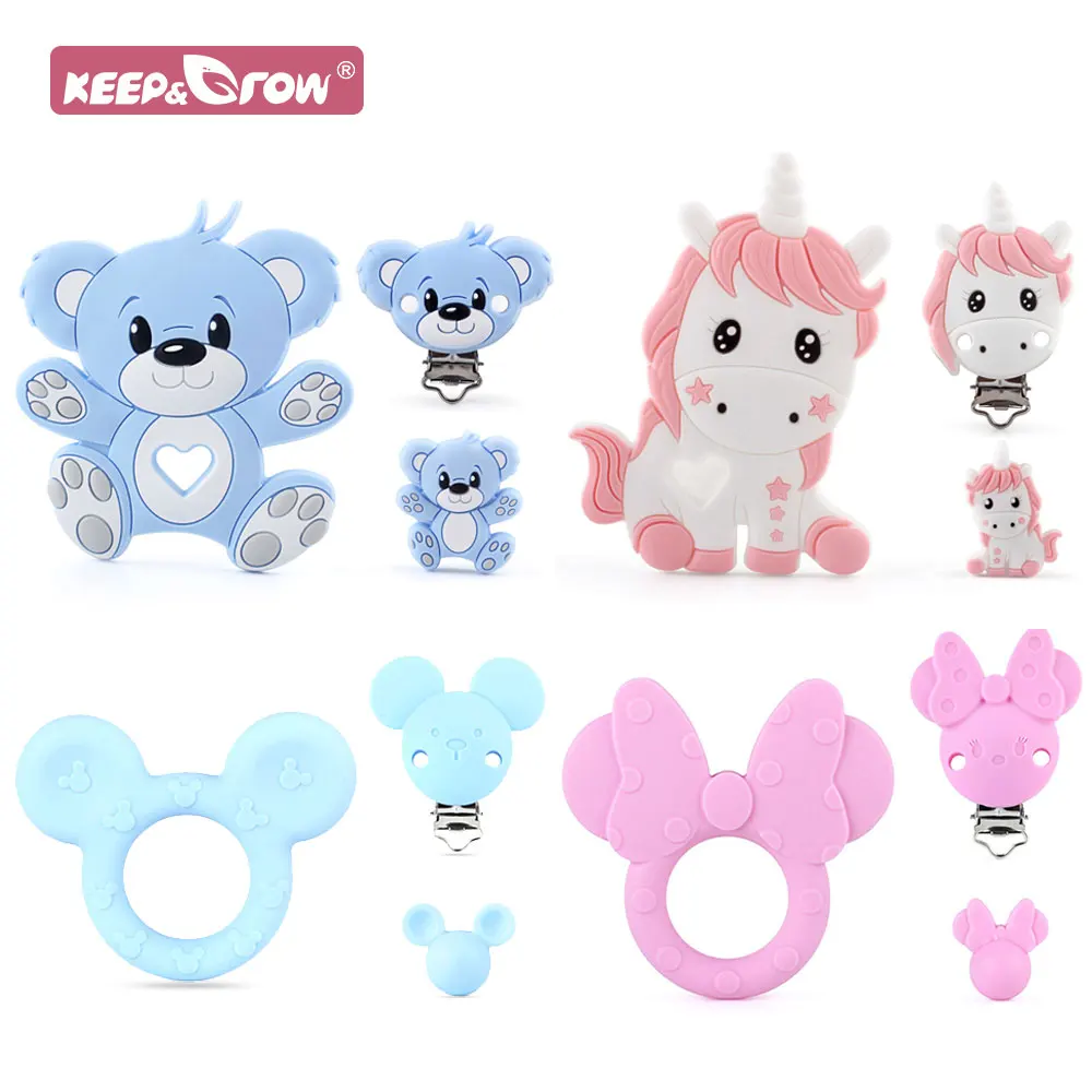 Baby Silicone Teethers Clips Beads Mouse Cute Cartoon Unicorns Shape DIY Kids Pacifier Chain Dummy Holder Bead Clip Teething Toy