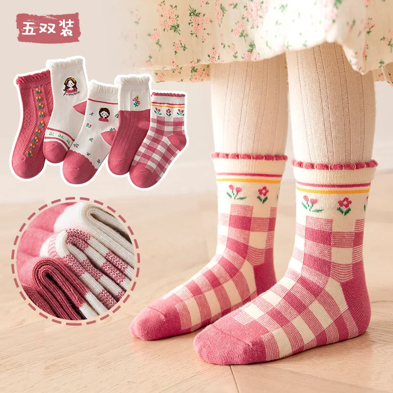 5Pairs Children Cotton Socks Dot Baby Boys & Girls Socks Cute Cartoon For 1-14Y Teens Spring Fashion