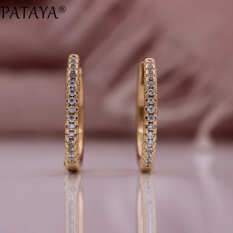 PATAYA New Round Earrings Women Fashion Fine Wedding Jewelry 585 Rose Gold Color Micro Wax Inlay Natural Zircon Dangle Earrings