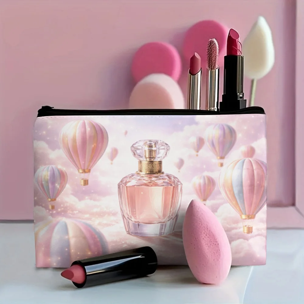 1 Piece Perfume-Scented Makeup Bag Surrounded by Colorful Hot Air Balloons - Multifunctional Zipper Bag for Women, Perfect Travel Zipper Storage Bag, Fun Birthday Gift