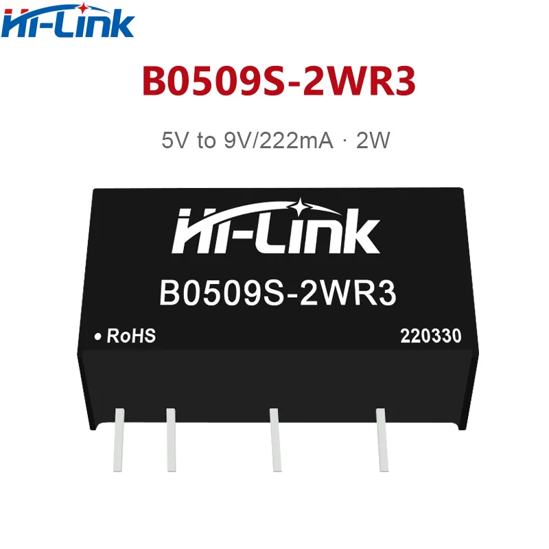 Hi-Link-B0505S-2WR3 DCDC 2W, 5V a 3,3 V/5V/9V/12V/15V/24V, mini convertidor, 90% de eficiencia, fuente de alimentación aislada, modu inteligente