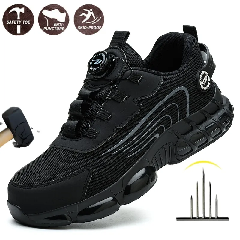 

Steel Toe Safety Shoes Men, Breathable Rotating Button Work Shoes Anti-Puncture Anti-Smash Non Slip Industrial Work Boots