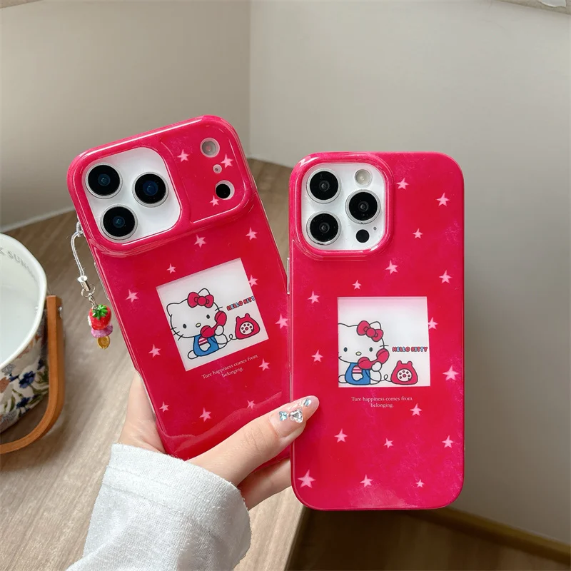 

Fashion Rose Red Polka Dot Phone Case For iPhone 17 Pro 14 16 15 Pro Max Cover with Pendant Shockproof Protective Cases Capa