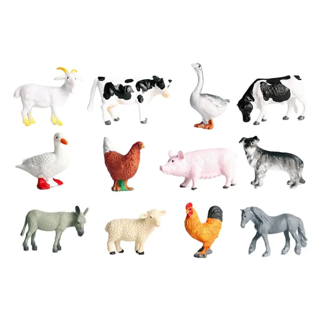 12 Pieces Farm Animal Model toys Action Figures Playset, Sheep, , Horse, and Cow