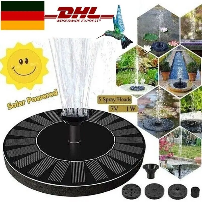Fuente solar de 1.5W para exteriores, adecuada para estanques de jardín, juego de bombas de fuente solar con 6 boquillas para decoración de jardín