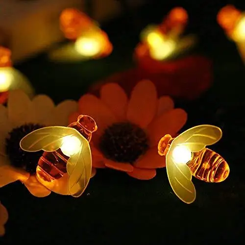 Guirnalda de luces Led alimentada por energía Solar para Festival de bodas, Linda abeja de miel, luz de hadas para decoración al aire libre, pequeña abeja, 2 metros, 20 luces solares