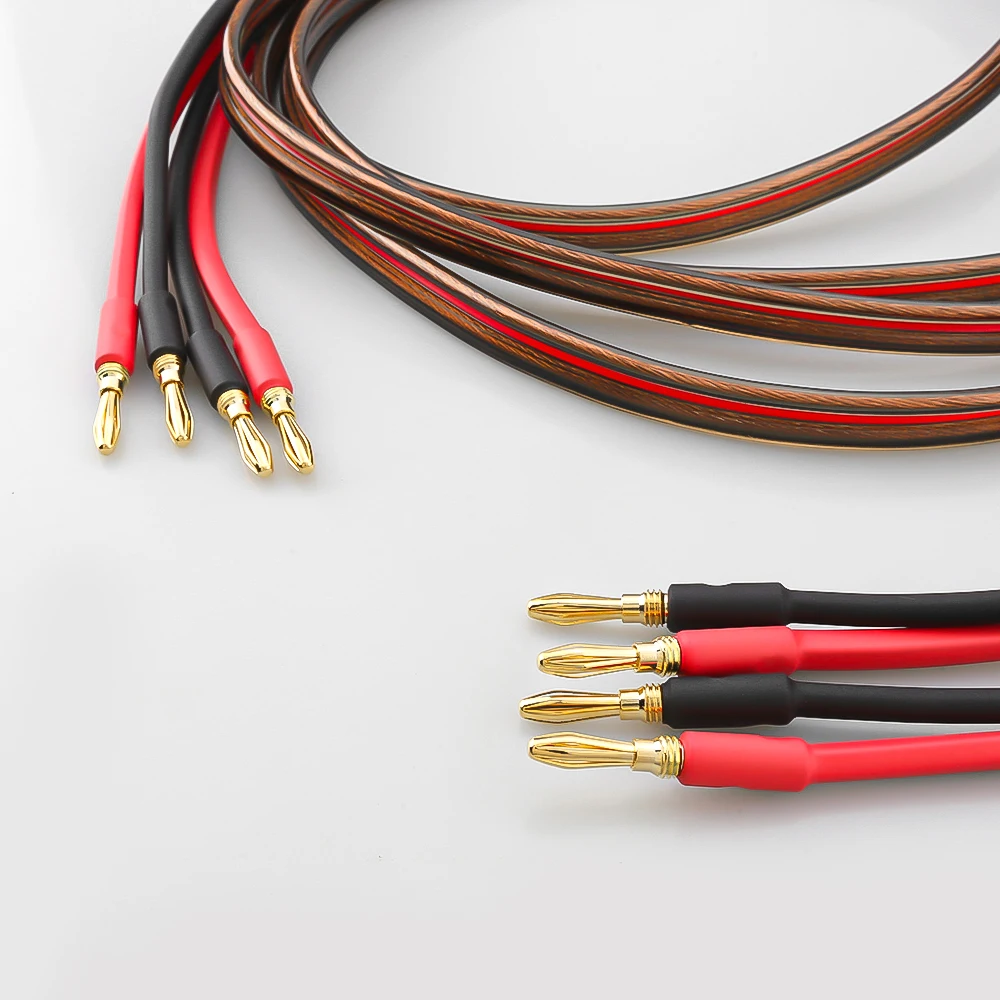 كابل مكبر صوت HiFi مطلي بالذهب نظام مكبر صوت 4N عالي الجودة من النحاس النقي الخالي من الأكسجين مع قابس الموز (كابل فردي لمكبر صوت واحد)