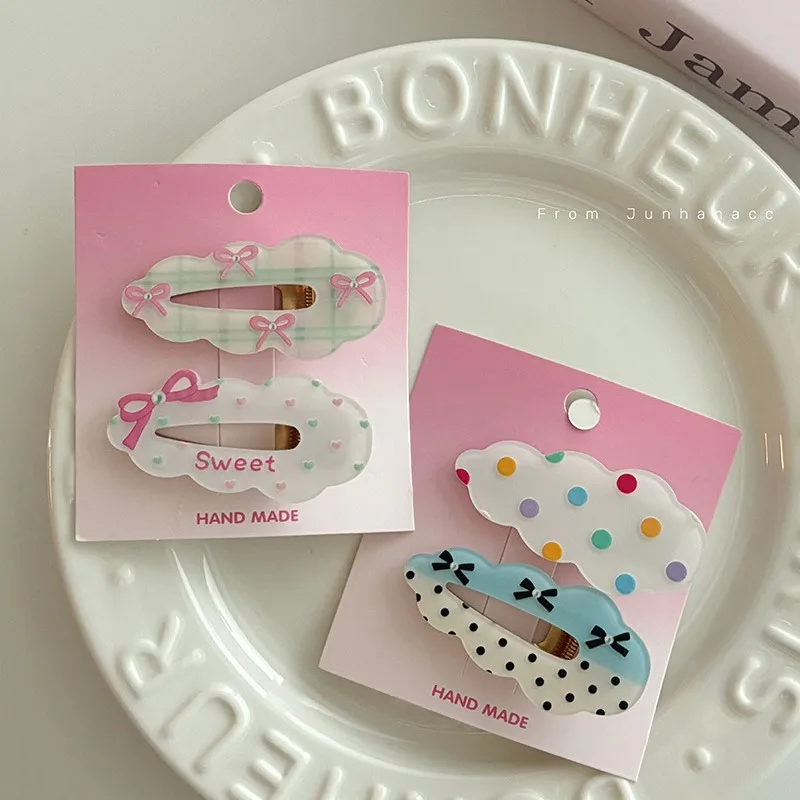 Cute polka dot bow wave cloud hairclip girl heart versatile duckbill clip sideclip hair clip hairaccessory