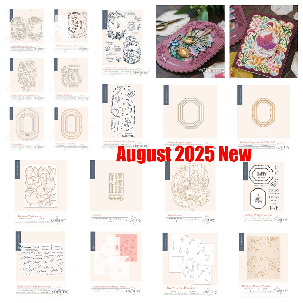 

2025 August New Capsule Cameos: Autumn Thankful & Blessed Metal Cutting Dies Stamps Stencils Hot Foil DIY Photo Album Handmade