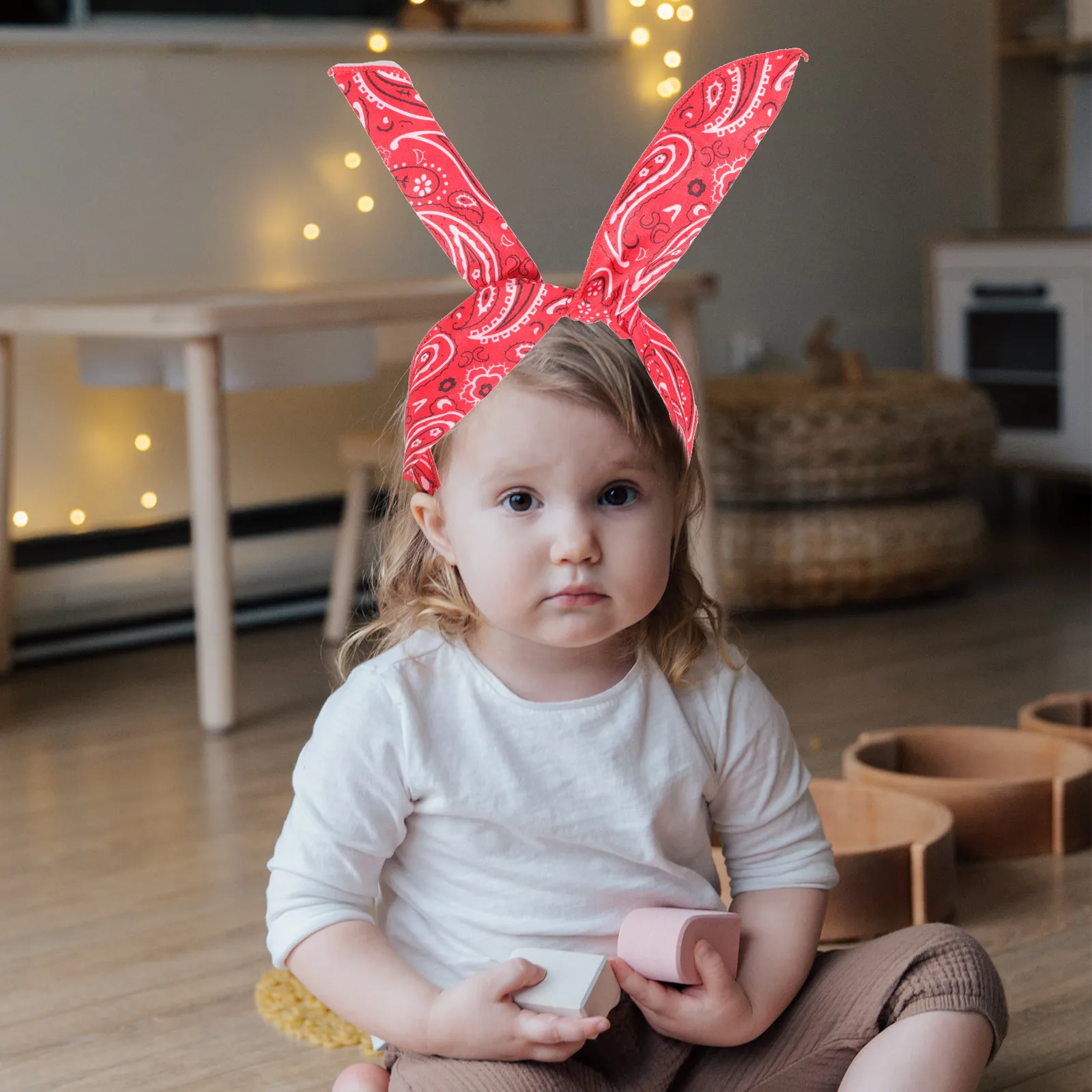 

Набор из 5 женских повязок на голову с принтом, узором пейсли и кроличьими ушками, милые, с закрученным бантом, для повседневной носки и праздников