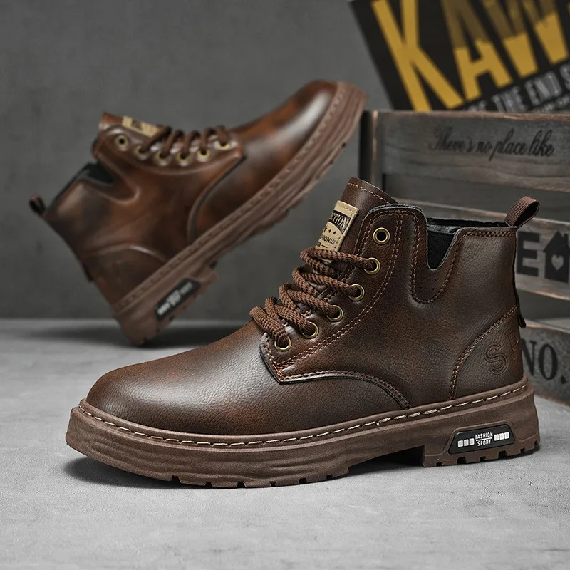 

Luxury Men Chelsea Boots British Vintage Style Waterproof Man Leather Shoes Outdoor Comfortable Thick Bottom Motorcycle Boots 48