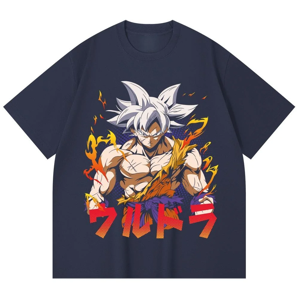 

Мужская футболка 2026 Summer Dragon Ball Super Goku Ultra Instinct с графическим принтом пламени, хлопковая, оверсайз, дышащая, повседневная, с коротким рукавом