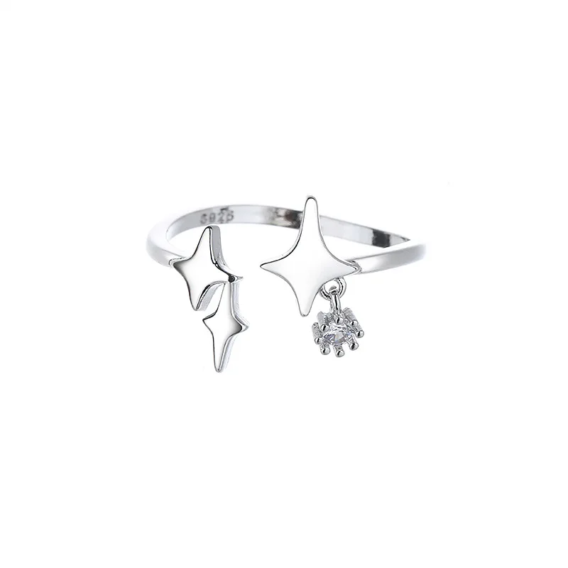 PANJBJ 925 Sterling Silber Vierzackiger Stern Glänzender Zirkon-Ring Hochwertiger Personalisierter Verstellbarer Schmuck – Detail 29