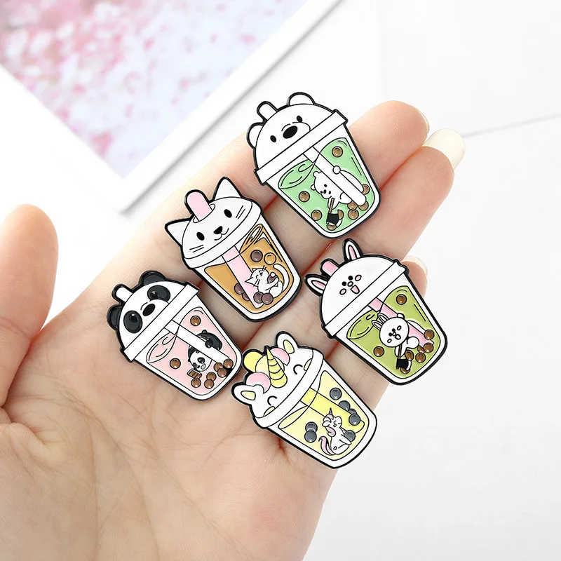 Pearl Milk Tea Brooch Bear Starry Sky Map Drink Cream Ice Cream Coffee Cat Alloy Brooch Accessories Drip Enamel Badge Lapel Pins