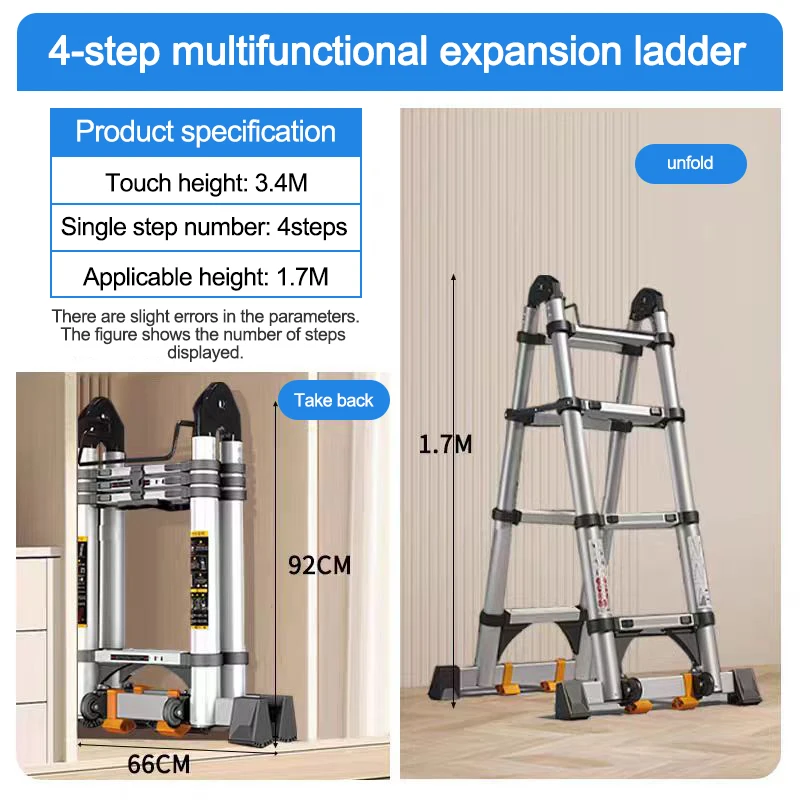 6 خطوات عالية الجودة عززت المضادة للتأثير سبائك الألومنيوم سلم توسيع متعدد الوظائف سبائك الألومنيوم سلم متعرجة