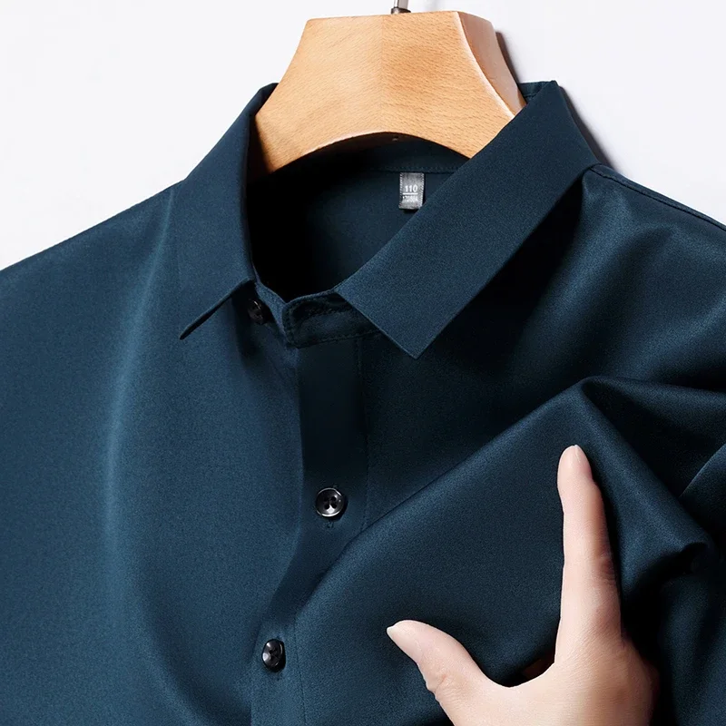 New Men\'s Business Casual Short Sleeved Solid Color Shirt Wrinkle Resistant Wrinkle Free Comfortable All Season Versatile Top