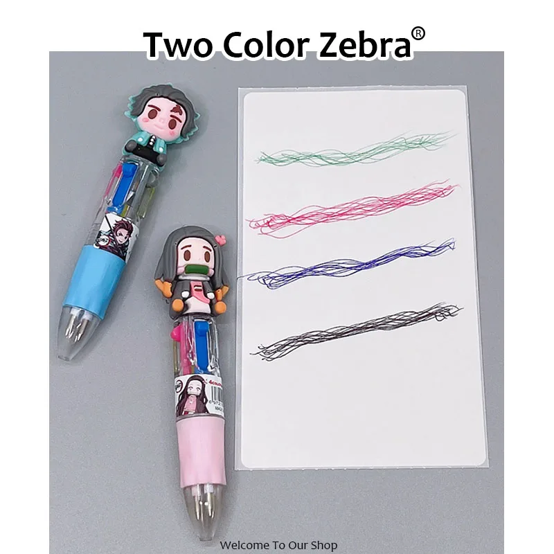 4 Color Anime Ballpoint Pen Kimetsu No Yaiba Tanjirou Nezuko Multicolor Pen Students Stationery Children\'s Prizes