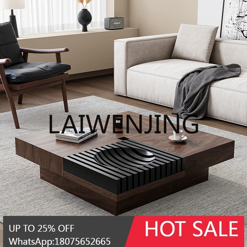 RWJ Black Walnut Color Square with Drawer Storage Tea Table Table