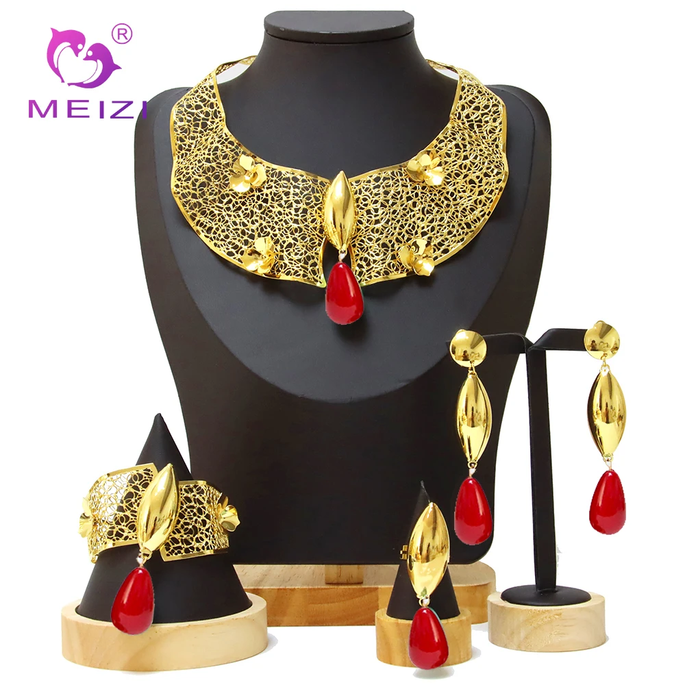 

MEIZI Jewelry Fashion Dubai Gold Colour Shine Blue Crystal Necklace Bracelet Brazilian Jewelry Wedding Banquet Party