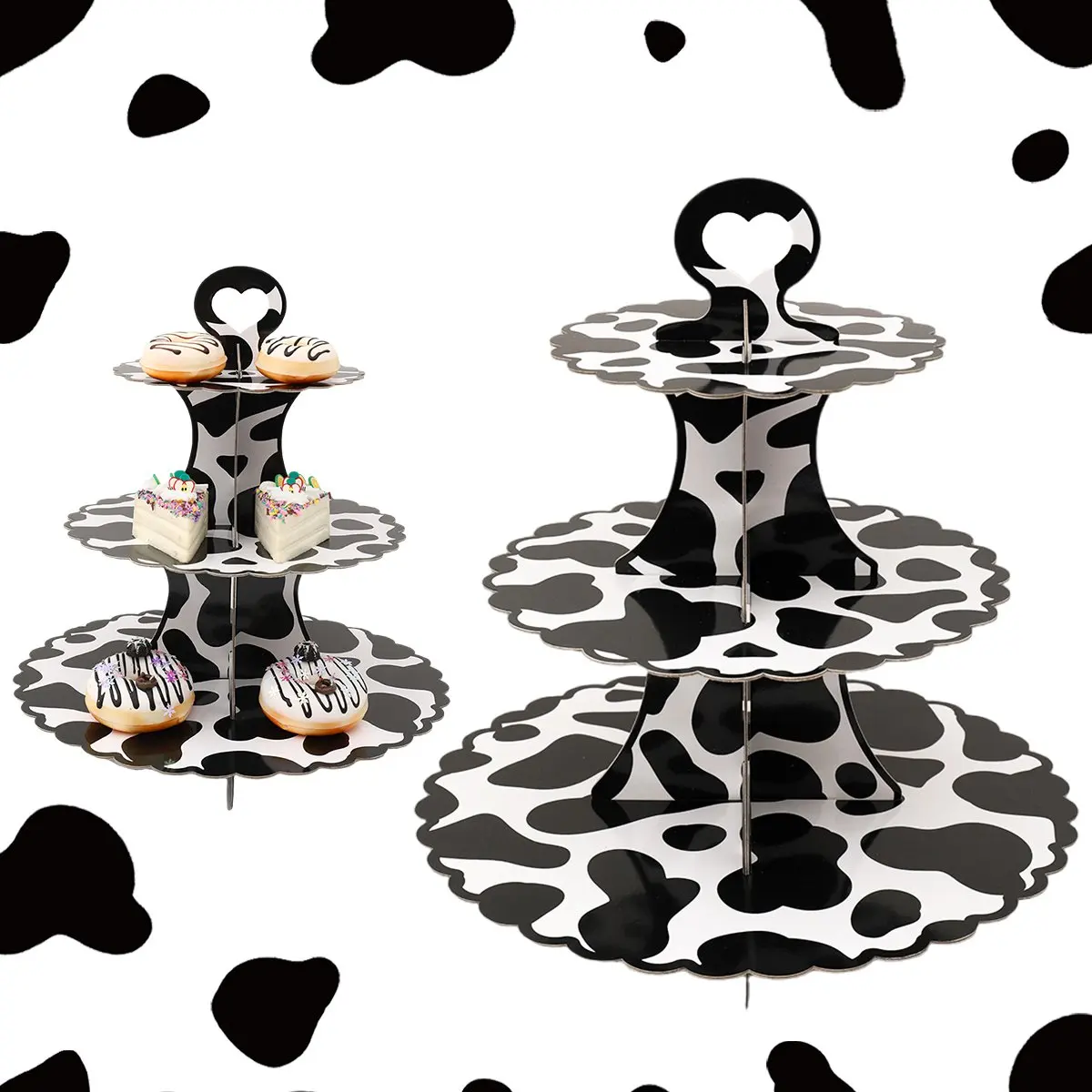 

Farm Animal Cow Print Cupcake Stand Holder Cupcake Tower Black And White Dessert Table Decoration For Birthday Baby Shower Decor