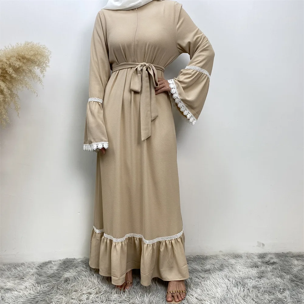 

Flared Sleeve Abayas for Women Modest Muslim Dubai Front Zipper Abaya Womne Dress Patchwork Ruffled Clothes for Muslim Women