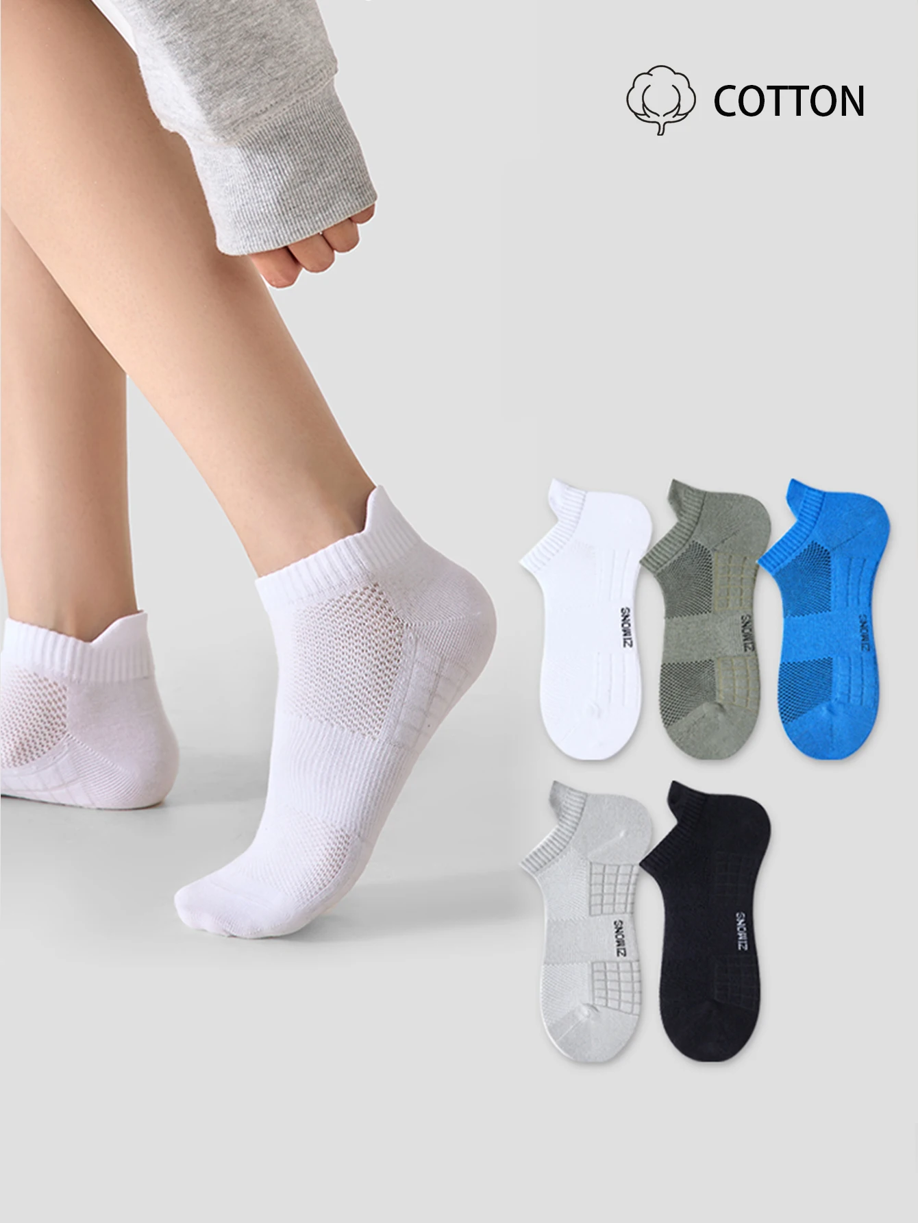 5 Paar Verdickte Frottee-Kurzsportsocken, Dünne und Atmungsaktive Freizeitsocken für Männer und Frauen für Sommer und Herbst
