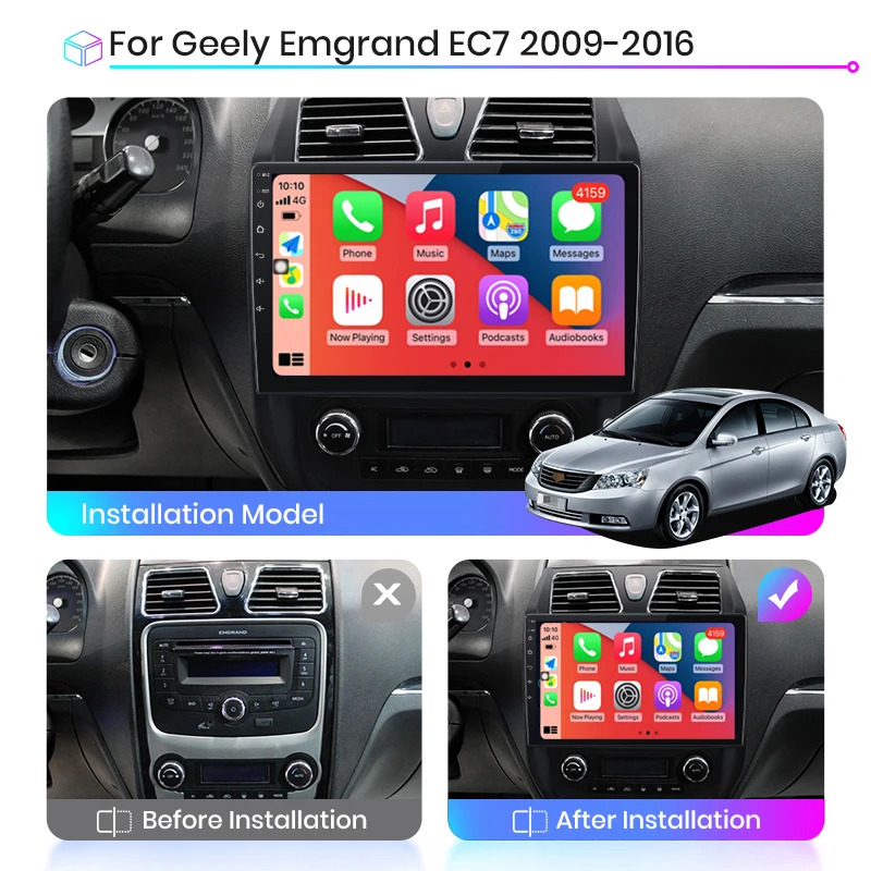 2DIN 4G Auto android car radio multimedia player Carplay GPS navigation DSP for Geely Emgrand EC7 1 2009 2010 2011 2012 - 2016