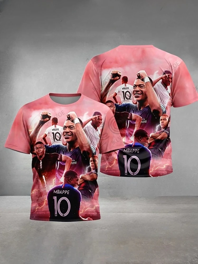 2025 جديد وصول الصيف ثلاثية الأبعاد طباعة كرة القدم ستار كيلانز M-mbapes التي شيرت في الهواء الطلق قصيرة الأكمام س الرقبة تيز الرياضة الاطفال/الكبار القمم #1