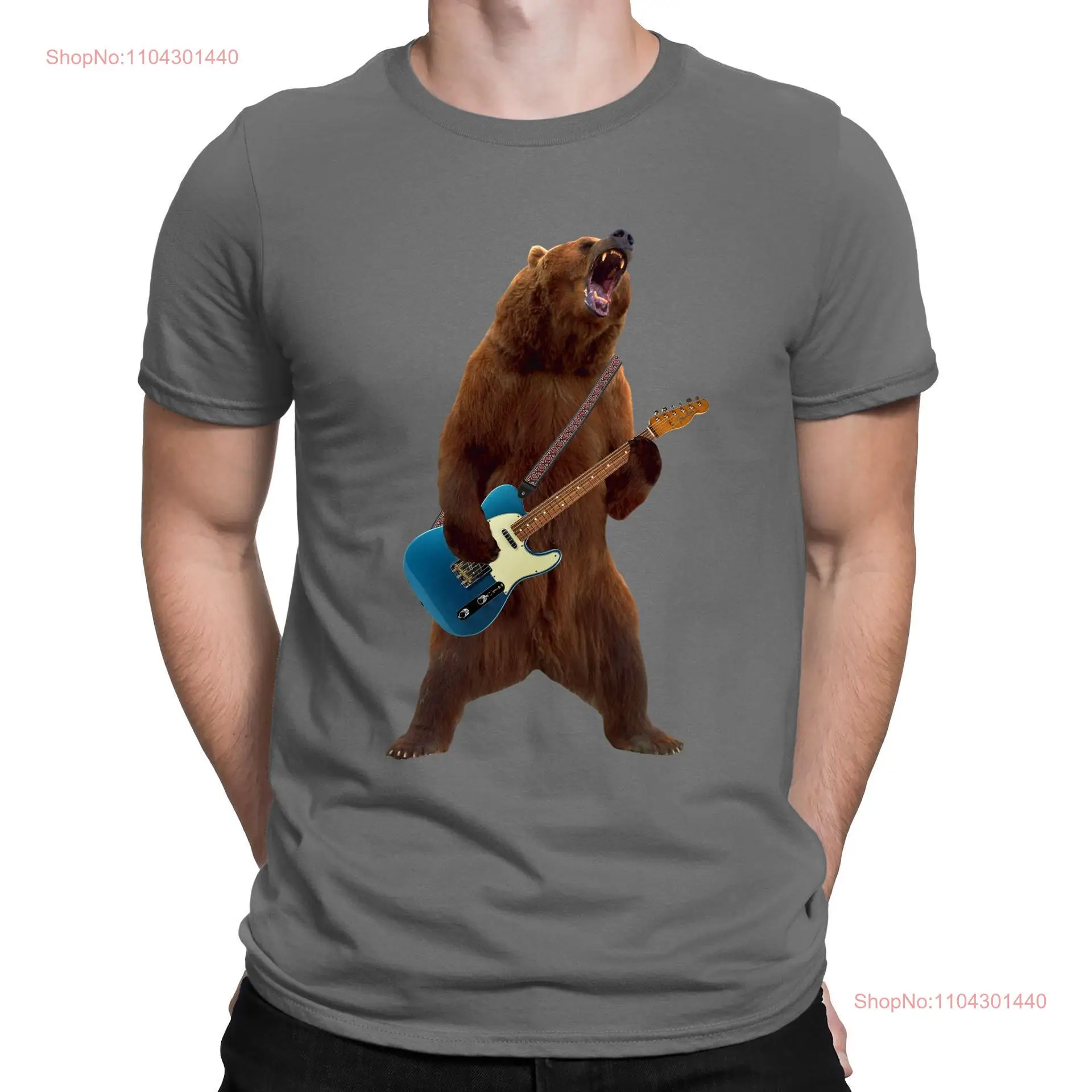 Grizzly Bear Playing Guitar Rock Music Funny T Shirt and Kids Sizes long or short sleeves