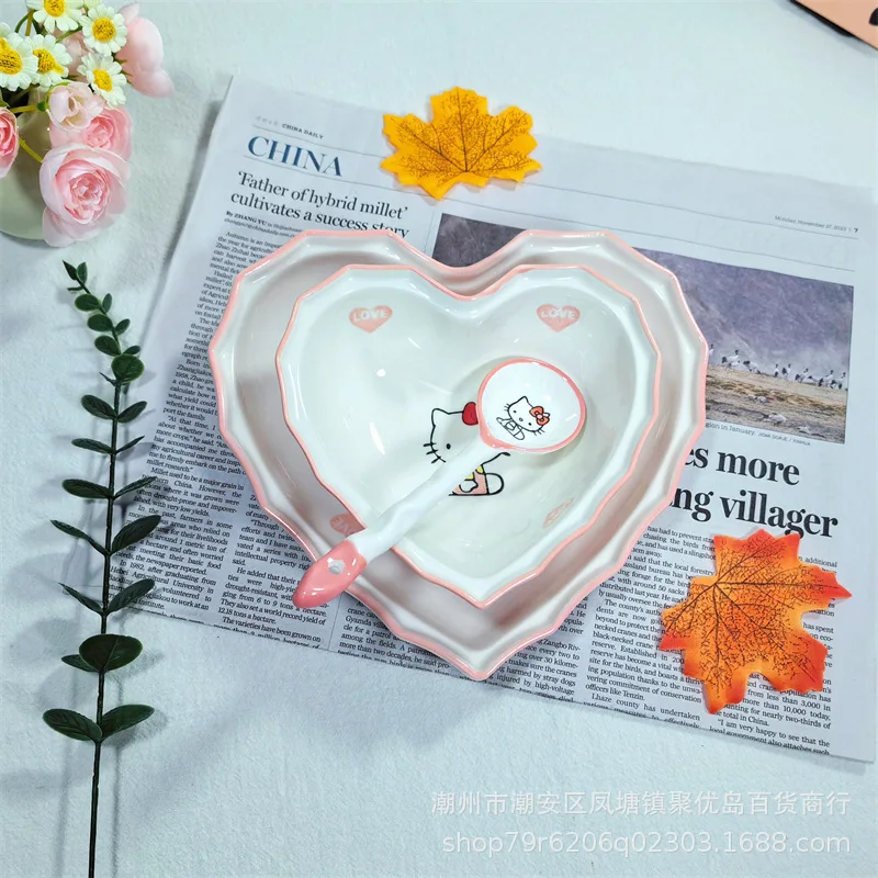 Anime Sanrio Dish Plate Hello Kitty Y2K Cartoon Kawaii Cute Anime Student Fruit Plate Tableware Ceramics Girls Toys Gifts