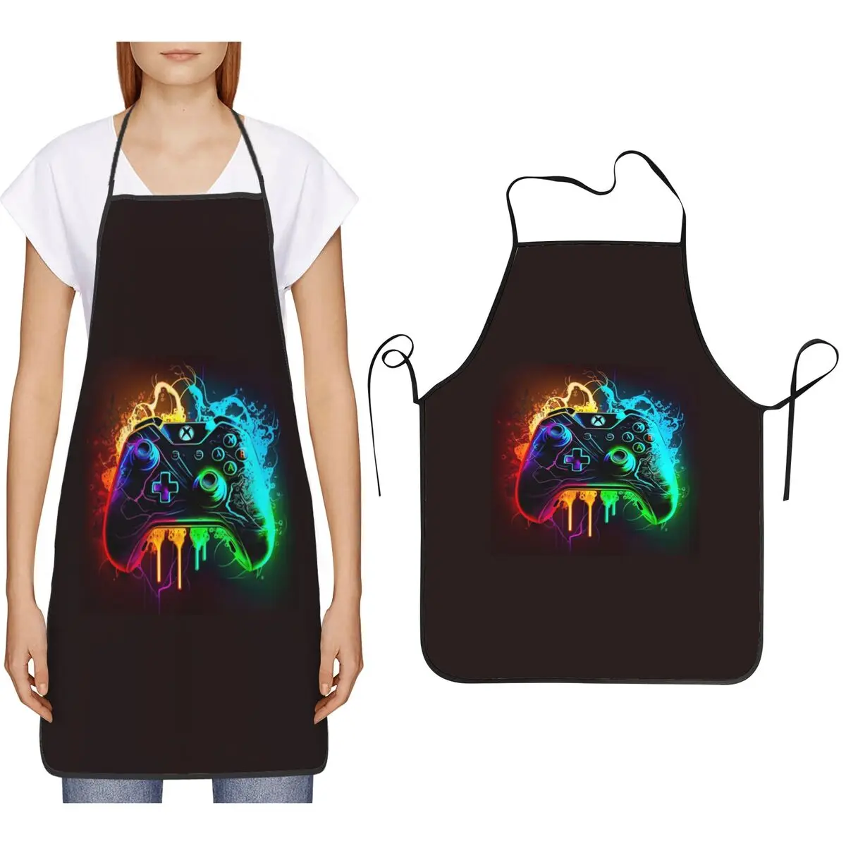 Game Console Printed Pattern Apron Chef Cooking Baking Tablier Bib Kitchen Cleaning Pinafore for Women Men Gardening